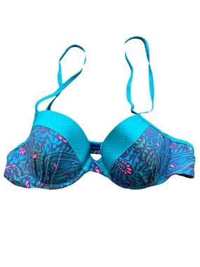Aerie Blue Purple Pink Paisley Strappy Back Padded Pushup Bikini Top 34B